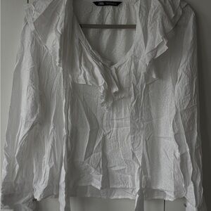 Zara Elegant White Ruffled Blouse